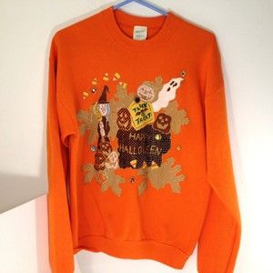 Vintage Happy Halloween Hand Painted Sweatshirt Made In USA Size L by India Ink